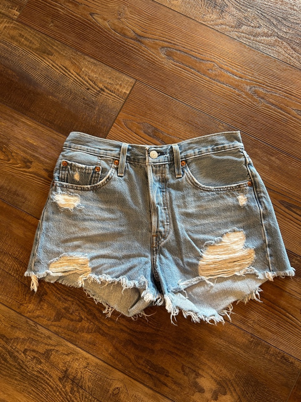 Levi's Light Blue Distressed Denim Cutoff Shorts